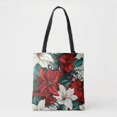 Poinsettias, rood en wit, tote bag (Voorkant)