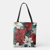 Poinsettias, rood en wit, tote bag (Achterkant)