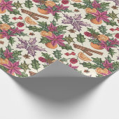 Poinsettia's, Sinaasappels, Berry Christmas Patter Cadeaupapier (Hoek)