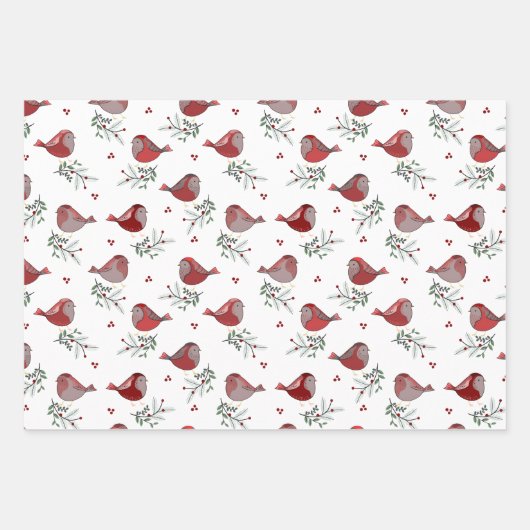 Poinsettias, Stipples, Birdies -  Inpakpapier Vel (Voorkant 3)