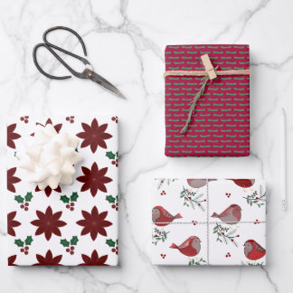 Poinsettias, Stipples, Birdies - Inpakpapier Vel