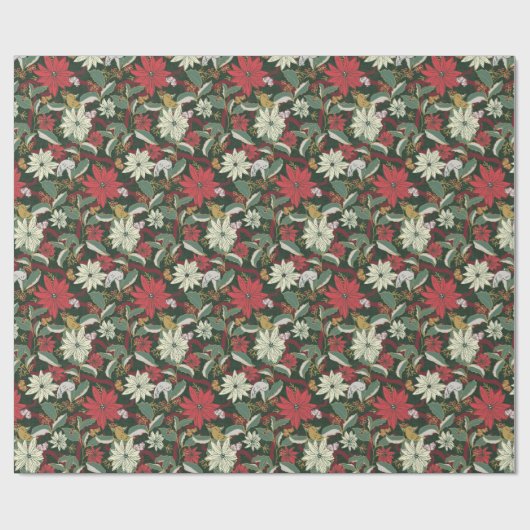 Poinsettias Vogels en linten-donkergroen Cadeaupapier