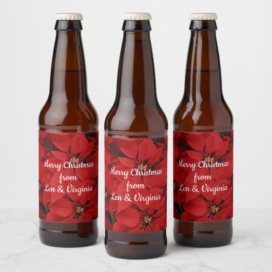 Poinsettias voor Kerstmis, sjabloon. Bier Etiket (Flessen)