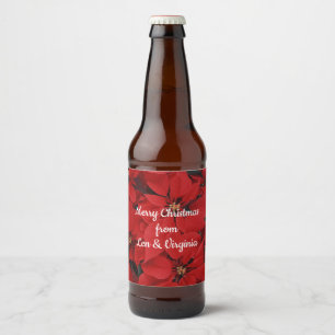 Poinsettias voor Kerstmis, sjabloon. Bier Etiket
