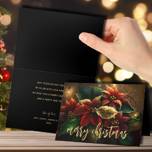 Poinsettias Vrolijk Kerstfeest Gevouwen Feestdagen Kaart