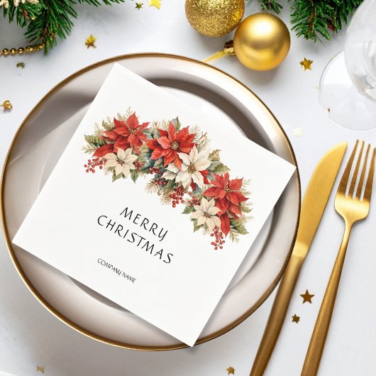 Poinsettias Vrolijk kerstfeest Servet