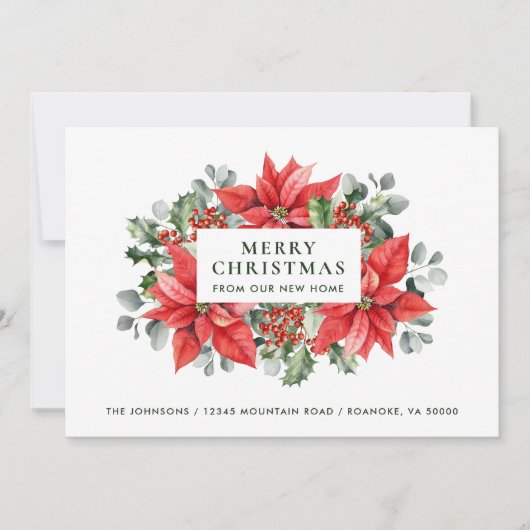 Poinsettias Vrolijk kerstfeest van New Home Aankondiging (Voorkant)