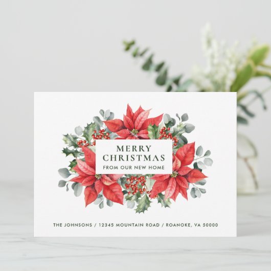 Poinsettias Vrolijk kerstfeest van New Home Aankondiging (Staand voorkant)