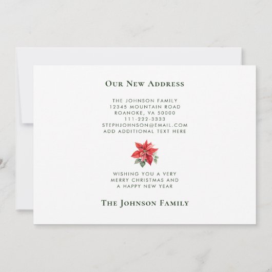 Poinsettias Vrolijk kerstfeest van New Home Aankondiging (Achterkant)