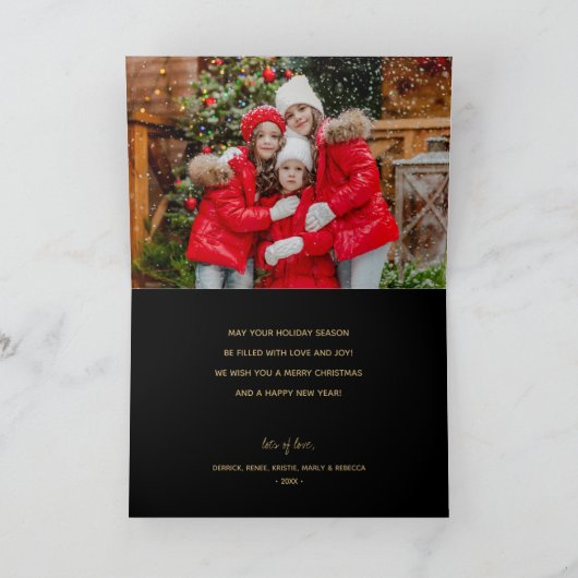 Poinsettias Vrolijke Kerstmis Gevouwen Foto Feestdagen Kaart (Binnen)