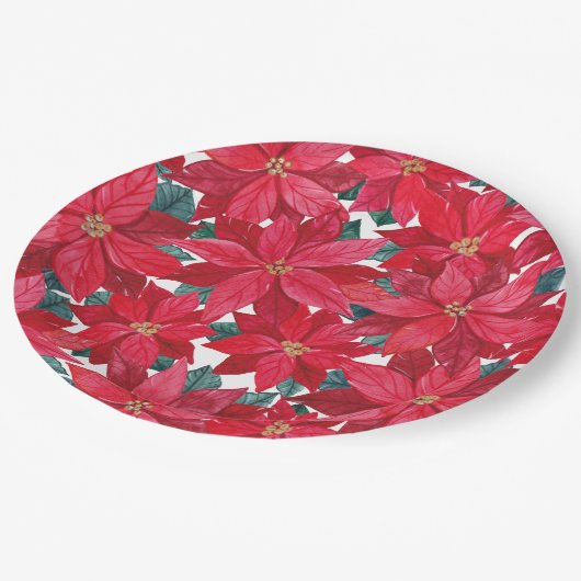 Poinsettias Winter Shelter Round Pouf Papieren Bordje (Gekanteld)