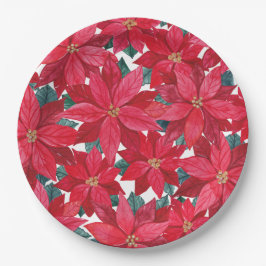 Poinsettias Winter Shelter Round Pouf Papieren Bordje