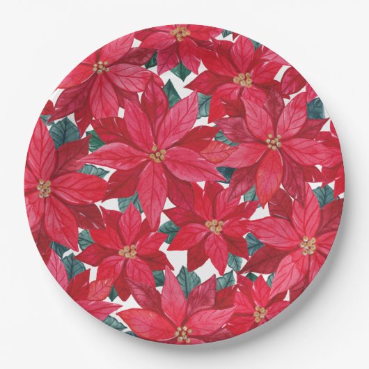 Poinsettias Winter Shelter Round Pouf Papieren Bordje (Voorkant)