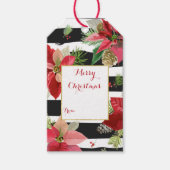 Poinsettias, Zwarte strepen Kerstcadeau Tags Cadeaulabel (Voorkant)
