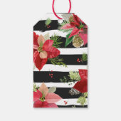 Poinsettias, Zwarte strepen Kerstcadeau Tags Cadeaulabel (Achterkant)