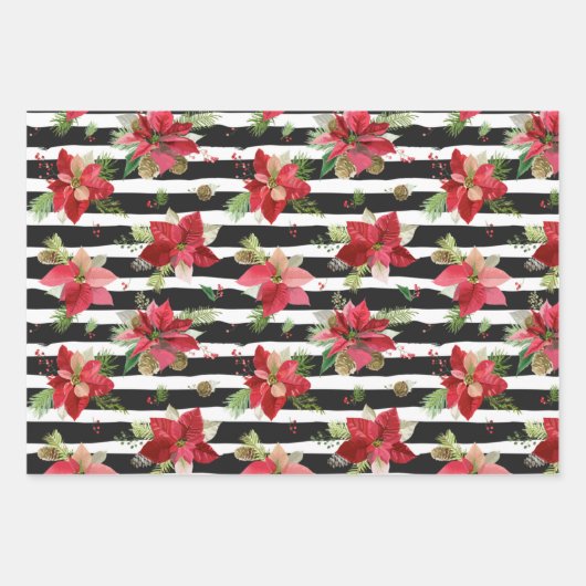 Poinsettias, zwarte strippaart met kerstbeker inpakpapier vel (Voorkant 3)