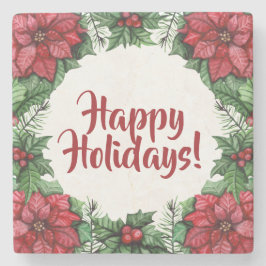 Poinsietta en Holly Berries aangepaste kerst Stenen Onderzetter