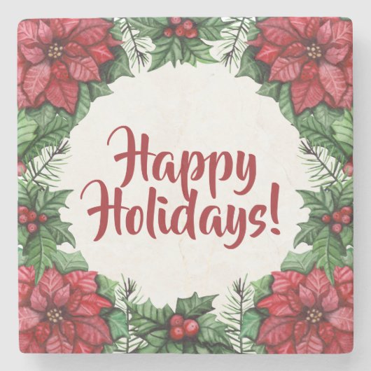 Poinsietta en Holly Berries aangepaste kerst Stenen Onderzetter (Voorkant)