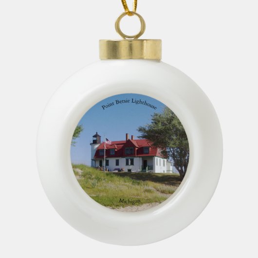 Point Betsie-vuurtoren Keramische Bal Ornament (Voorkant)