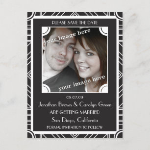 Point Block Black Art Deco Save the Date Briefkaar Aankondigingskaart
