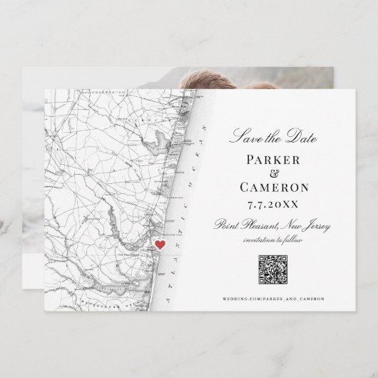 Point Pleasant New Jersey Kaart Elegant Bruiloft (Voorkant / Achterkant)