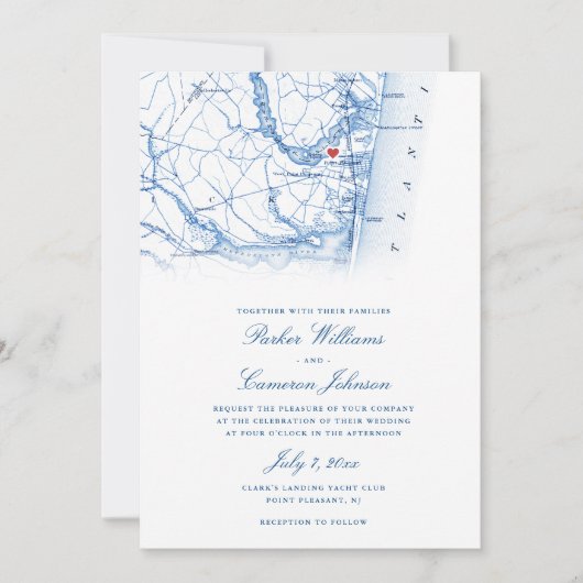 Point Pleasant New Jersey Kaart Elegant Navy Weddi (Voorkant)