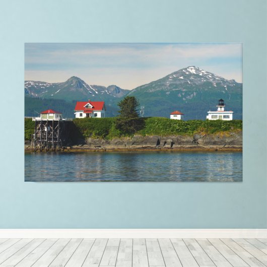 Point Retreat Vuurtoren in Juneau, Alaska Canvas Afdruk (Insitu (Houten vloer))
