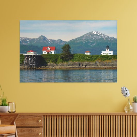 Point Retreat Vuurtoren in Juneau, Alaska Canvas Afdruk (Insitu (Woonkamer))