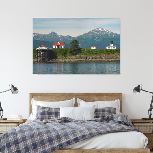 Point Retreat Vuurtoren in Juneau, Alaska Canvas Afdruk (Insitu (Slaapkamer))