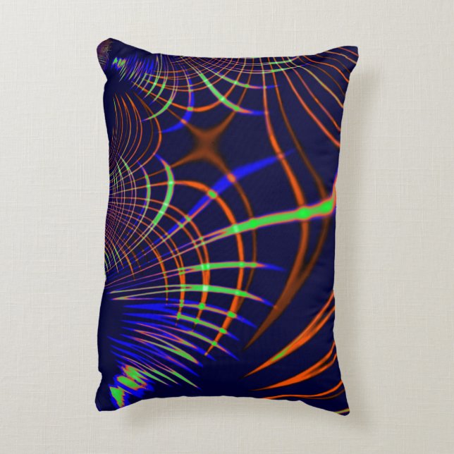 Pointe curves van kalkgroen tot koraal en blauw accent kussen (Achterkant (Verticaal))