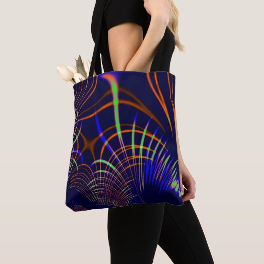 Pointe curves van kalkgroen tot koraal en blauw tote bag (Dichtbij)