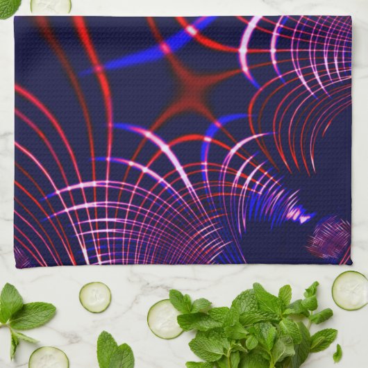 Pointed curves from blue to red and white. Lilac? Theedoek (Gevouwen)