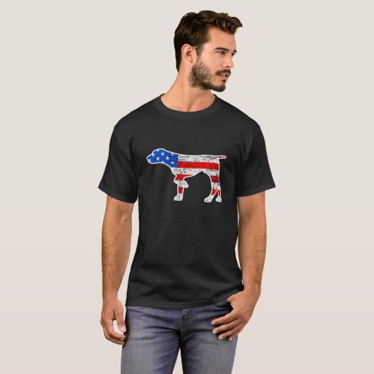Pointer Dog, 4 juli, Retro USA American Flag T-shirt (Voorkant volledig)