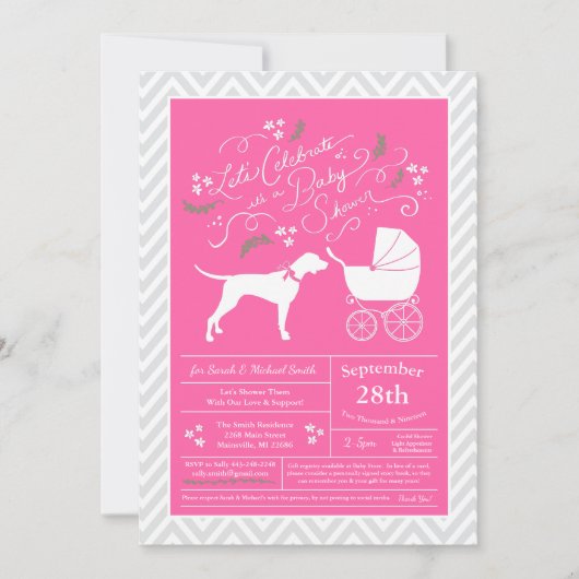 Pointer Dog Baby shower Girl Pink Kaart (Voorkant)