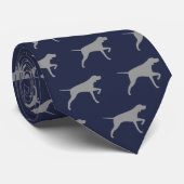 Pointer Dog Silhouettes Pattern Blue en Grey Stropdas (Opgerold)