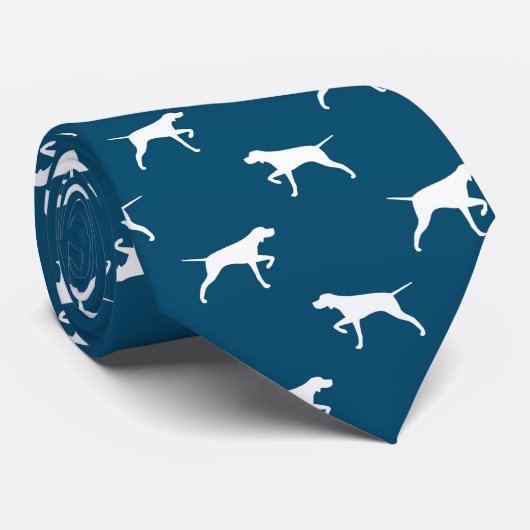 Pointer Hond Silhouetten Patroon Blauw en Wit Stropdas (Opgerold)