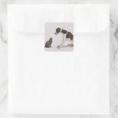 Pointer kijkt naar kat vierkante sticker (Tas)