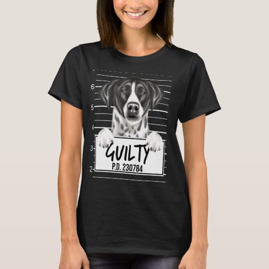 Pointer Mugshot Schuldig Hond T-shirt (Voorkant)