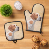 Pointer Schilderij Engels Schattigee originele Pet Ovenwant & Pannenlap Set (Top down)