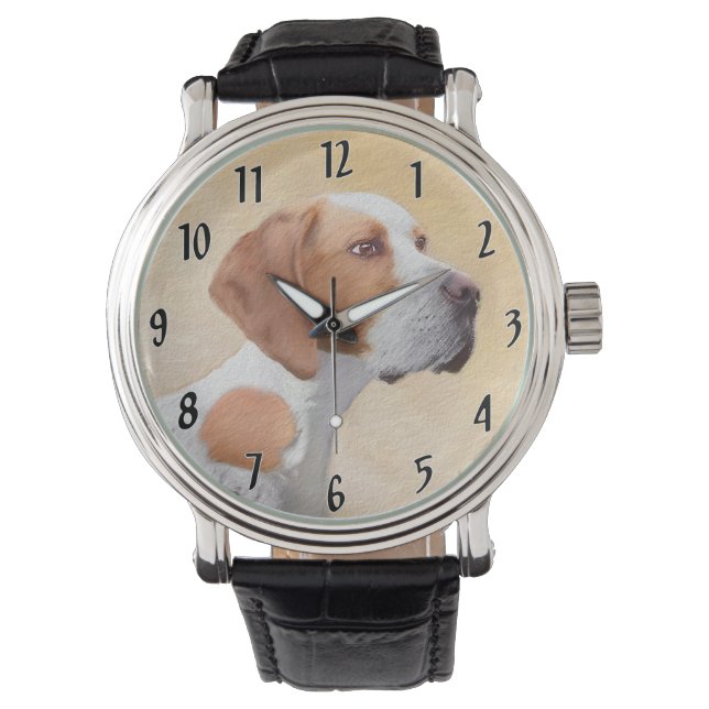 Pointer Schilderij - Mooie Originele Hond Kunst Horloge (Voorkant)