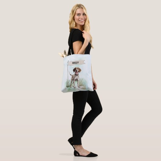 Pointer Watercolor Personalized Dog Tote Bag (Op model)