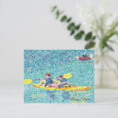 Pointillism kayak-scène op de rivier briefkaart (Staand voorkant)