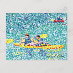 Pointillism kayak-scène op de rivier briefkaart