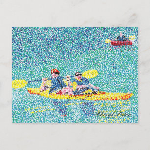 Pointillism kayak scène, van Cheryl Paton, briefka Briefkaart