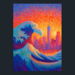 Pointillism Ocean Wave New York Skyline Poster<br><div class="desc">Colorful pointillist artwork of a dramatic ocean wave rising before the glowing New York skyline at sunset. Thousands of vibrant dots create a luminous neo-impressionist composition blending sea energy and urban architecture.</div>