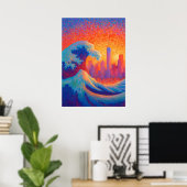 Pointillism Ocean Wave New York Skyline Poster (Thuiskantoor)