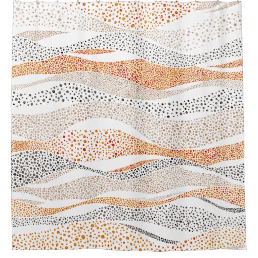 Pointillism Wavy Polka: Schattige Doodle Textiel Douchegordijn (Voorkant)