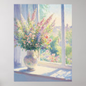 Pointillisme bloemkunst met zonovergoten tuin uitz poster (Voorkant)