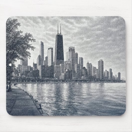 Pointillisme Chicago Skyline Muismat (Voorkant)