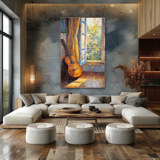 Pointillisme Gitaar van Sunlit Window – Vibrant Poster